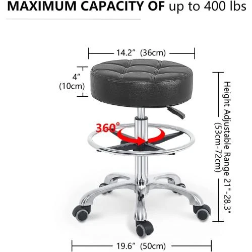 Zoom sur Tabouret Pivotant Hauteur Réglable, Roues, Bureau, Salon, Spa