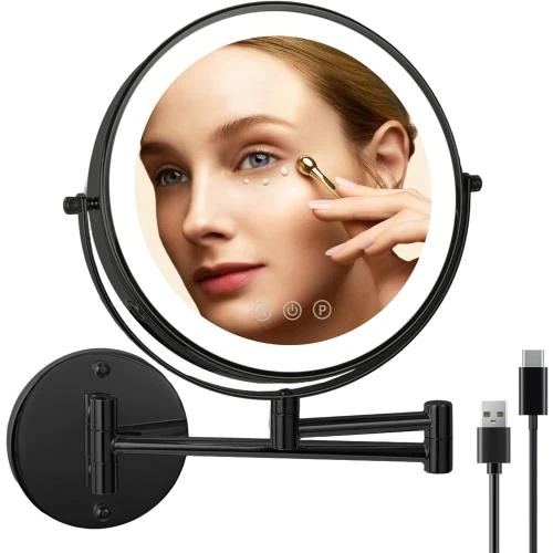 Miroir maquillage mural SLIMOON, grossissement 1x 10x, éclairage - Vue principale