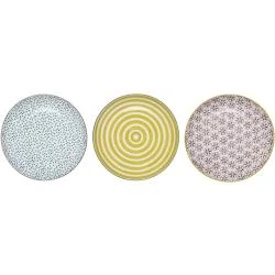 Assiettes en céramique, lot 3, bleu, jaune, violet