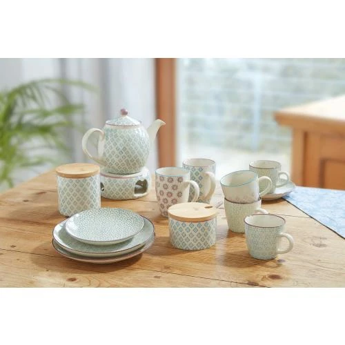 Détail de Assiettes en céramique, lot 3, bleu, jaune, violet