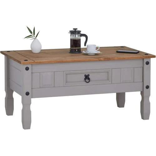 Table Basse Ramon IDIMEX, Rectangulaire Pin Massif, Gris, Brun - Vue principale
