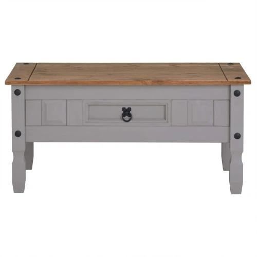 Zoom sur Table Basse Ramon IDIMEX, Rectangulaire Pin Massif, Gris, Brun