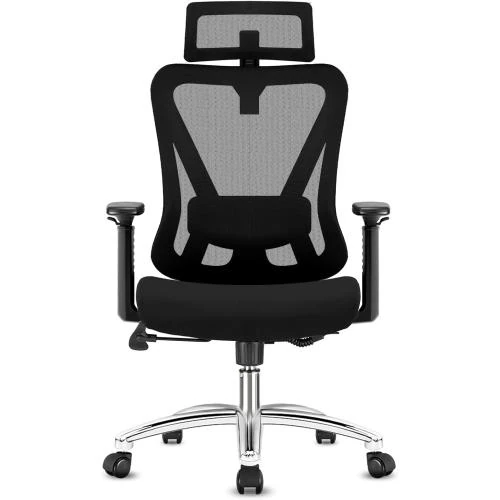 Chaise Bureau Ergonomique Noir, Soutien Lombaire, Accoudoirs - Vue principale