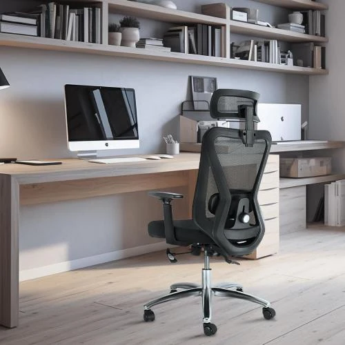 Détail de Chaise Bureau Ergonomique Noir, Soutien Lombaire, Accoudoirs
