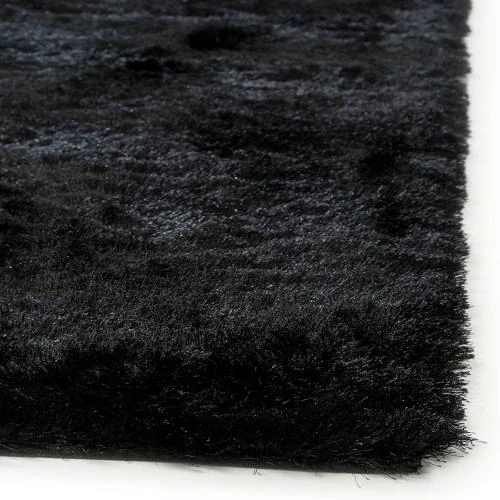 Zoom sur Tapis Shaggy Noir Carré Poils Longs pour Salon Moderne