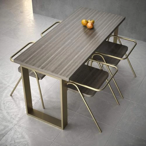 Détail de Pied de Table Acier Or, Design Industriel, 2 Pièces