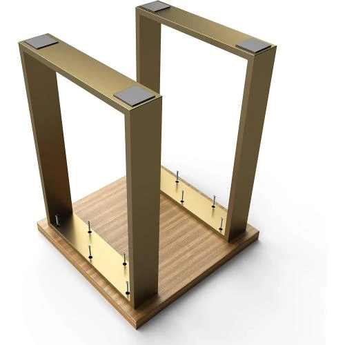 Zoom sur Pied de Table Acier Or, Design Industriel, 2 Pièces
