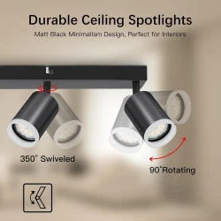 Plafonnier LED 4 Spots Orientables Dehobo, Noir Moderne en situation
