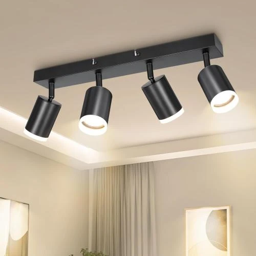 Plafonnier LED 4 Spots Orientables Dehobo, Noir Moderne - Vue principale