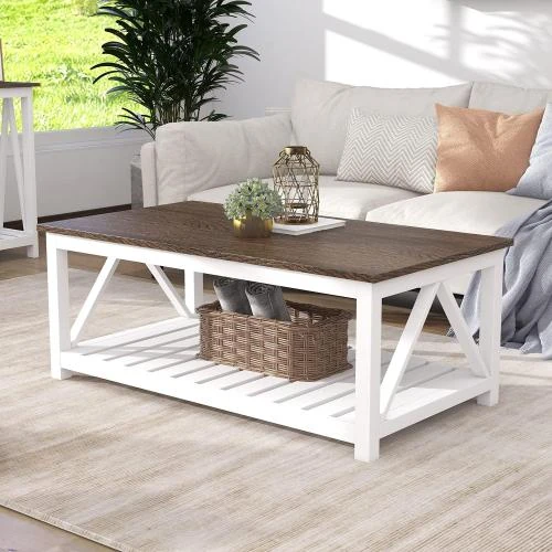 Table basse Farmhouse blanche, style rustique, élégance - Vue principale