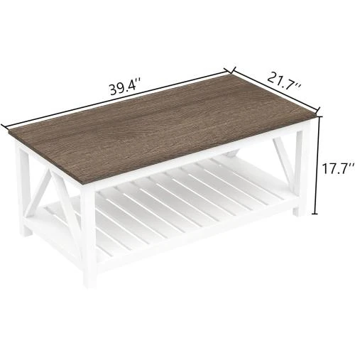 Détail de Table basse Farmhouse blanche, style rustique, élégance