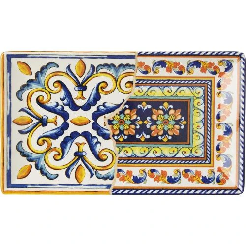 Détail de HetH, set 6 assiettes rectangulaires Positano, stoneware décoré