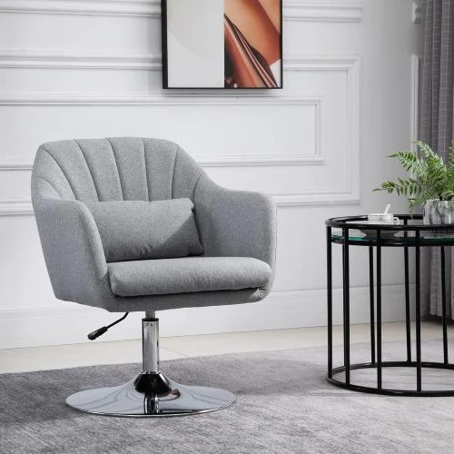 Détail de Fauteuil Relax Gris, Coussins Lombaires, Pivotant 360°