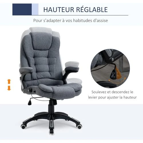 Zoom sur Fauteuil Bureau Ergonomique Vinsetto, Dossier Inclinable, Gris