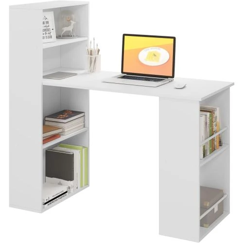 Bureau Informatique eSituro, Rangement, Bois Blanc, 6 Étagères - Vue principale