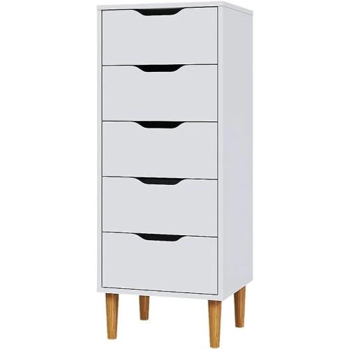 Table de Chevet Commode Bois, 5 Tiroirs, Blanc - Vue principale