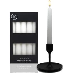 Set 10 bougies blanches coniques, 7,5 heures combustion