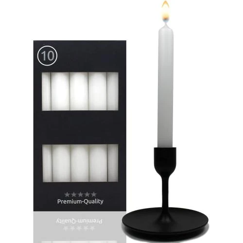 Set 10 bougies blanches coniques, 7,5 heures combustion - Vue principale