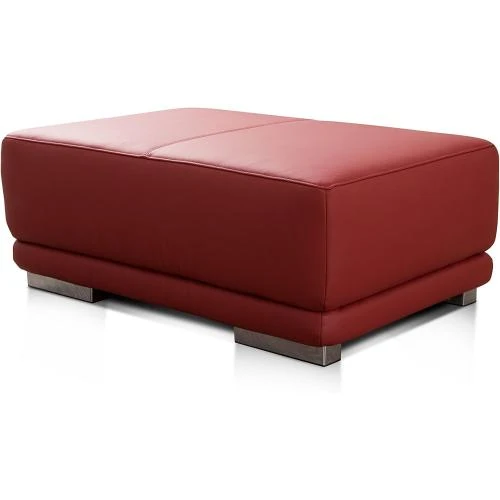 Détail de Pouf Rectangulaire Cuir Véritable Rouge, Siège d'Appoint