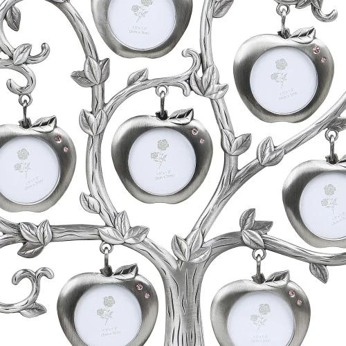 Zoom sur Cadre photo arbre généalogique, argent, 7 cadres suspendus