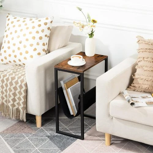 Détail de HOOBRO Table d'Appoint Marron Rustique, Meuble de Rangement