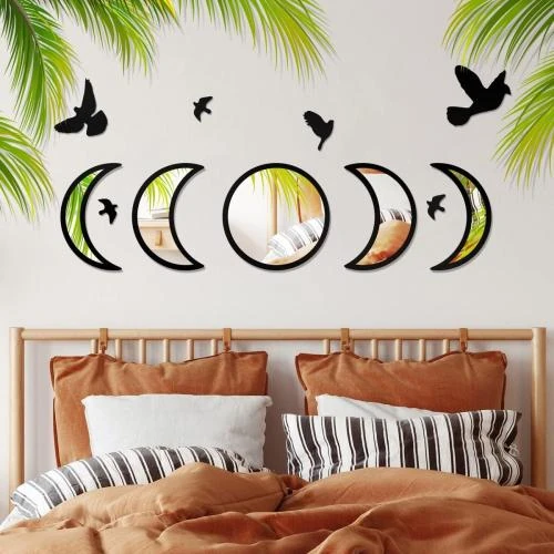 Zoom sur Miroirs acryliques NESHE, phases de lune, décoration scandinave