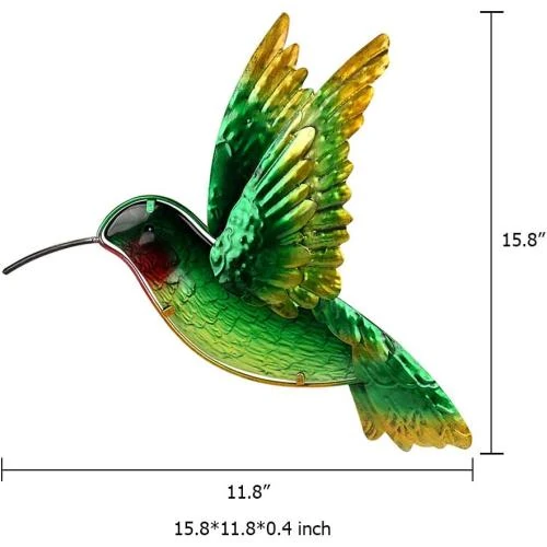 Zoom sur Decoration murale colibri métal, sculpture fer, verre, intérieur, extérieur