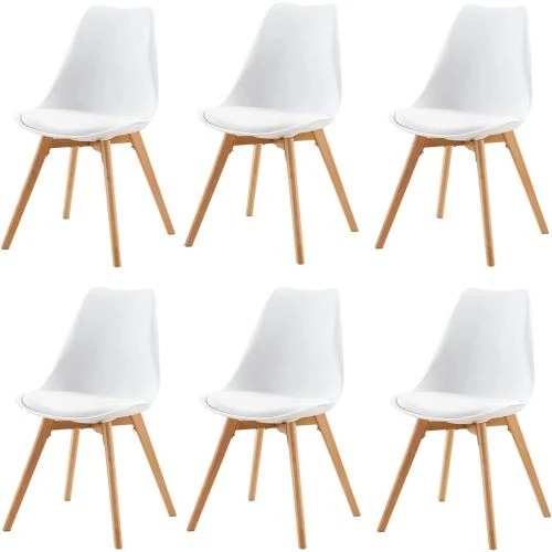 DORAFAIR Chaises Cuisine Design Scandinave, Blanc, Lot 6 - Vue principale