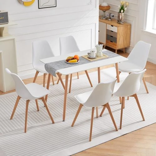 Détail de DORAFAIR Chaises Cuisine Design Scandinave, Blanc, Lot 6