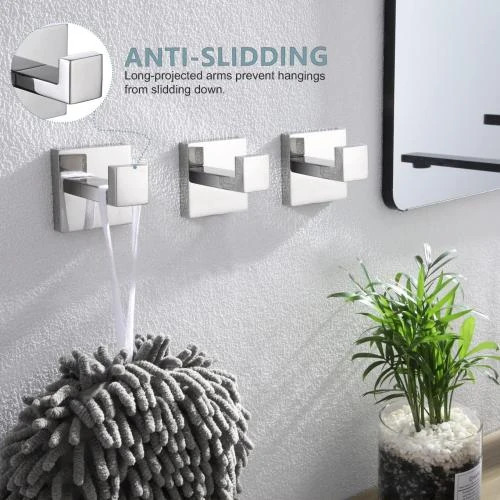Zoom sur Pack 3 Crochets KOKOSIRI Muraux pour Salle de Bain - Chrome Poli