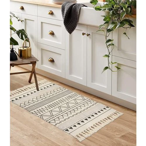 Détail de Yomshi Tapis Coton Lavable Géométrique Franges Marocain