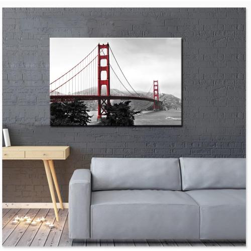 Présentation de Zoom sur Tableau Toile Moderne Golden Gate Bridge, Décor Murale