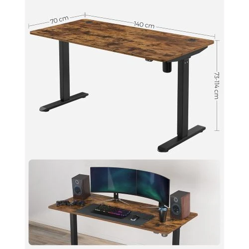 Zoom sur Bureau Électrique Réglable Assis Debout, Marron Noir