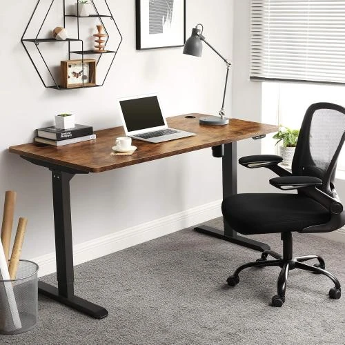 Détail de Bureau Électrique Réglable Assis Debout, Marron Noir