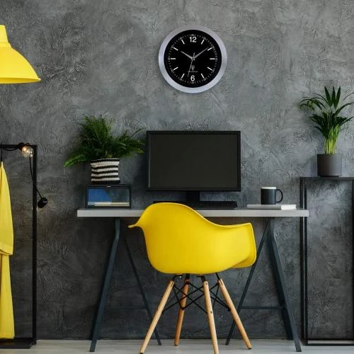 Détail de Horloge Murale Radio Pilotée Quartz Silencieuse Argent