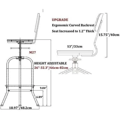 Détail de Tabourets de bar industriels pivotants, bois, réglables, lot 2