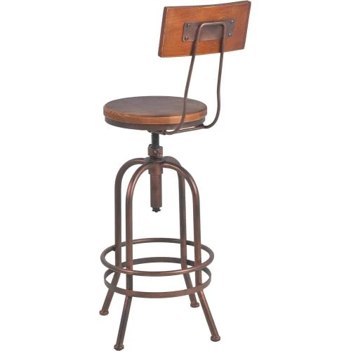 Zoom sur Tabourets de bar industriels pivotants, bois, réglables, lot 2