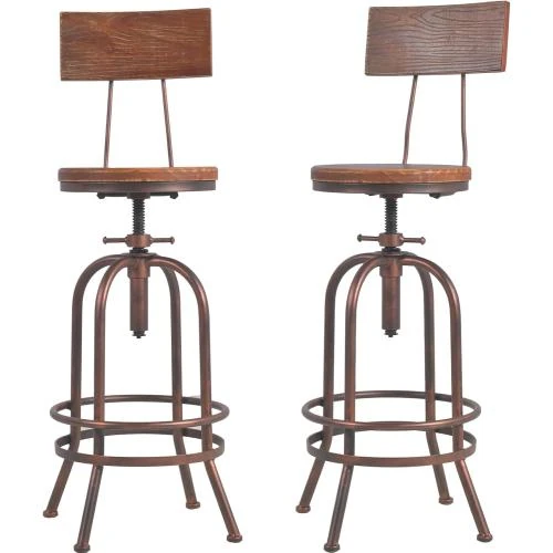 Tabourets de bar industriels pivotants, bois, réglables, lot 2 - Vue principale