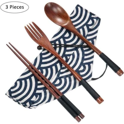 Détail de Couverts en Bois Reutilisables 3 Pièces ZFDG Camping, Pique-Nique