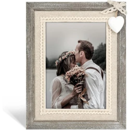 Cadres Photo Vintage Bois Sumgar, Coeur Blanc, Amour - Vue principale