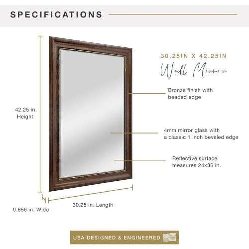 Zoom sur Miroir mural rectangulaire argent, perles, design élégant