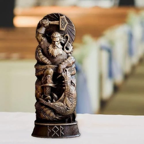 Zoom sur Statue Dieu Nordique Résine, Figurine Artisanat Viking