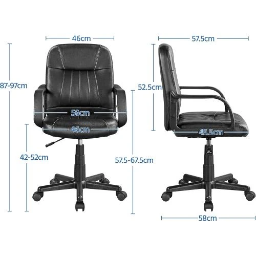 Détail de Fauteuil Bureau Yaheetech, Cuir Noir, Hauteur Réglable, Rembourré