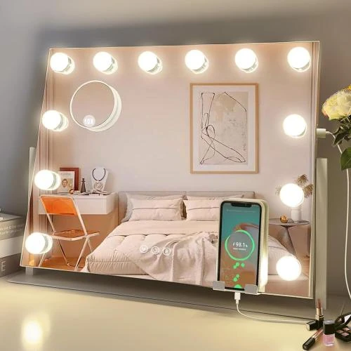 Miroir maquillage LuxeVue, 12 LED, 3 couleurs, grossissant - Vue principale