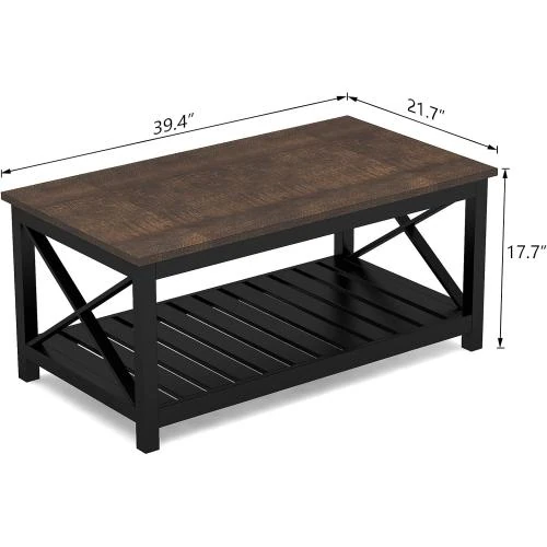 Détail de Table basse rustique vintage ChooChoo, étagère intégrée