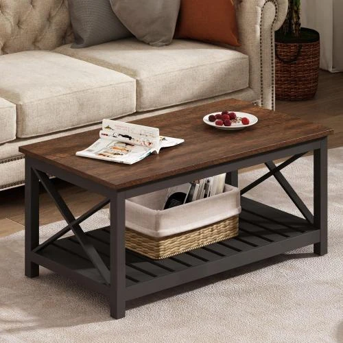 Table basse rustique vintage ChooChoo, étagère intégrée - Vue principale