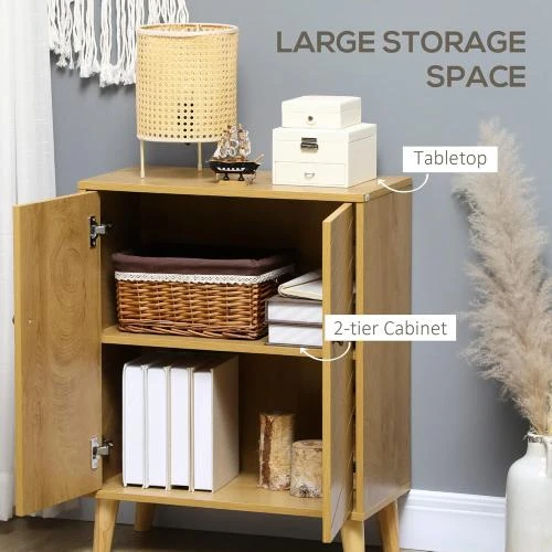 Zoom sur Buffet Vintage Polyvalent, Étagères Intérieures, Couleur Bois