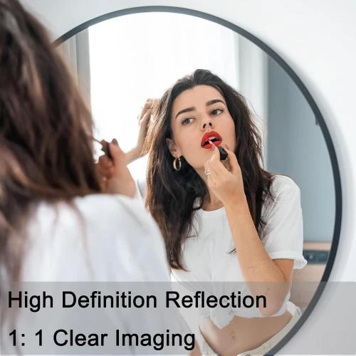 Zoom sur Miroir mural rond noir, cadre élégant pour salle bain, entrée