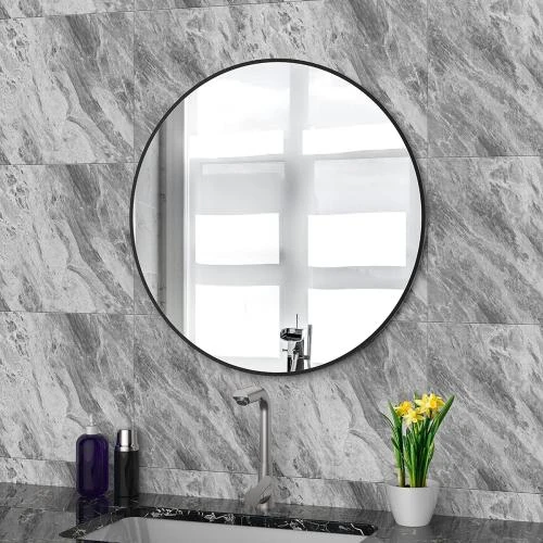 Miroir mural rond noir, cadre élégant pour salle bain, entrée - Vue principale