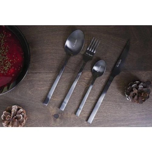 Zoom sur Couverts Inox Noirs Mats 16 Pièces, Coffret Cadeau